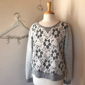 Miss Me floral lace crew neck tie sides sweater lg